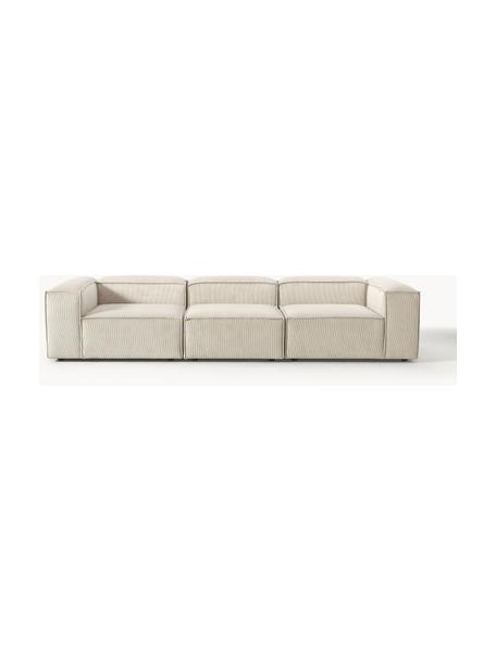 Modulares Sofa Lennon (4-Sitzer) aus Cord, Bezug: Cord (92 % Polyester, 8 %, Gestell: Massives Kiefernholz, Spe, Füße: Kunststoff Dieses Produkt, Cord Hellbeige, B 327 x T 119 cm