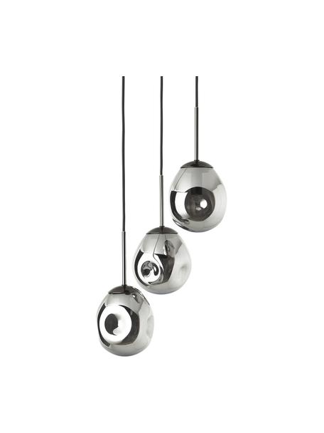 Lampada a sospensione a grappolo in vetro specchiato Amora, Paralume: vetro, Baldacchino: metallo spazzolato, Cromo specchiato, nero, Ø 15 x Alt. 150 cm