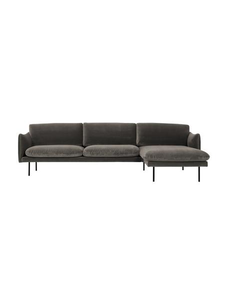 Sofa narożna z aksamitu z metalowymi nogami Moby, Tapicerka: aksamit (wysokiej jakości, Nogi: metal malowany proszkowo, Aksamitny szarobrązowy, S 280 x G 160 cm