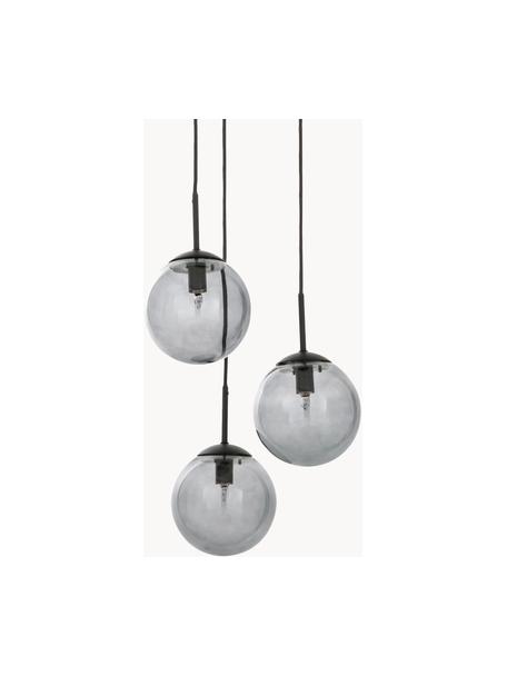 Cluster-Pendelleuchte Edie aus Rauchglas, Baldachin: Metall, pulverbeschichtet, Dekor: Metall, pulverbeschichtet, Dunkelgrau, transparent, Schwarz, B 30 x T 30 cm