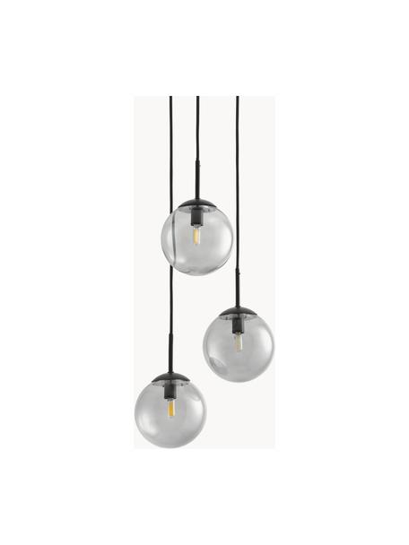 Cluster hanglamp Edie van rookglas, Decoratie: gepoedercoat metaal, Donkergrijs, transparant, zwart, B 30 x D 30 cm