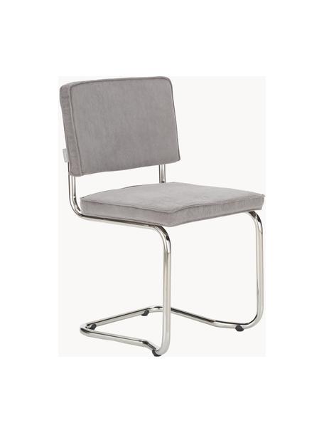 Chaise cantilever en velours côtelé Kink, Velours côtelé gris clair, cadre chrome, larg. 48 x prof. 48 cm