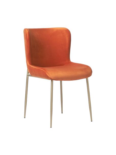 Krzesło tapicerowane z aksamitu od Chrisa Glassa Tess, Tapicerka: aksamit (poliester) Dzięk, Nogi: metal malowany proszkowo, Pomarańczowy aksamit, S 49 x W 84 cm