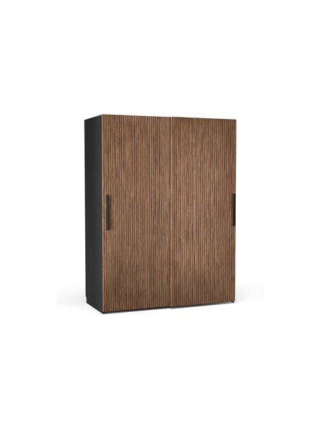 Modulaire schuifdeurkast Simone, 150 cm breed, verschillende varianten, Walnoothout optiek, zwart, Basis interieur, hoogte 200 cm