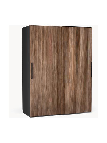 Modularer Schwebetürenschrank Simone, 150 cm Breite, mehrere Varianten, Korpus: Spanplatte, melaminbeschi, Walnussholz-Optik, Schwarz, Basic Interior, B 150 x H 200 cm