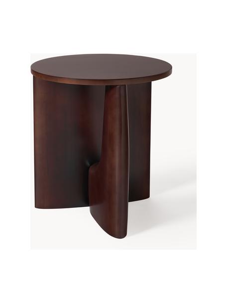 Mesa auxiliar redonda de madera Miya, Tablero: vidrio, Patas: madera de álamo maciza co, Madera de álamo pintada marrón oscuro, transparente, Ø 53 x Al 55 cm