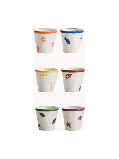 Set de tazas de espresso artesanales Stencil, 6 uds., Cerámica, Multicolor, blanco Off white, Ø 6 x Al 6 cm, 70 ml