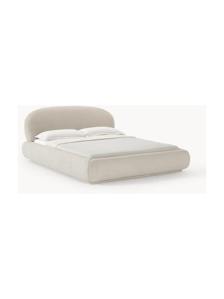 Cama tapizada redondeada en tejido bouclé Alba, Tapizado: tejido bouclé (100% polié, Estructura: tablero de fibra de alta , Bouclé greige, An 160 x L 200 cm