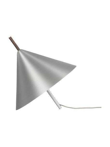 Design Tischlampe Cone, Dekor: Walnussholz, geölt, Silberfarben, Ø 40 x H 40 cm