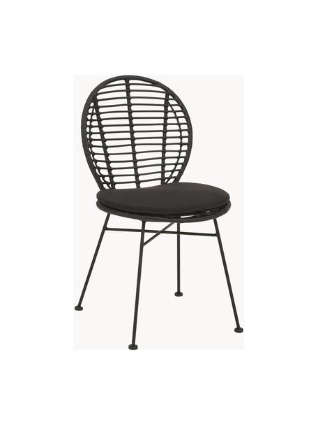 Polyrotan stoelen Cordula met stoelkussen, 2 stuks, Zitvlak: polyethyleen vlechtwerk, Frame: gepoedercoat metaal, Zwart, B 48 x D 57 cm