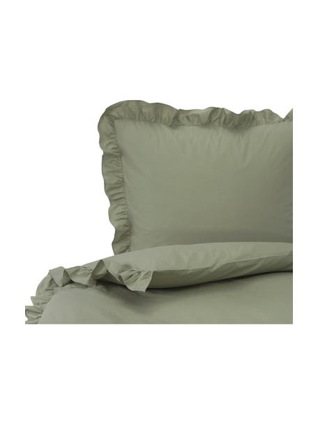 Gewassen katoenen dekbedovertrek Florence met franjes in groen, Weeftechniek: perkal Draaddichtheid 180, Groen, 140 x 200 cm + 1 kussen 60 x 70 cm