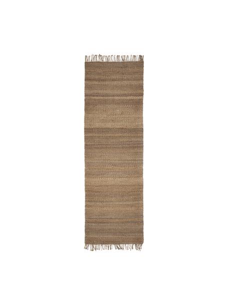 Alfombra corredor artesanal de yute con flecos Naturals, 100% yute, Marrón, An 80 x L 250 cm
