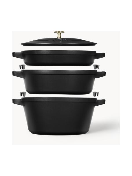 Set de casseroles en fonte La Cocotte, 3 élém., Fonte, émaillée, Noir, mat, Lot de tailles variées