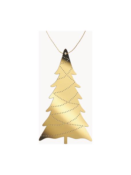 Kerstboomhangers Deco Tree, 4 stuks, Vermessingd edelstaal, Goudkleurig, B 7 x H 11 cm