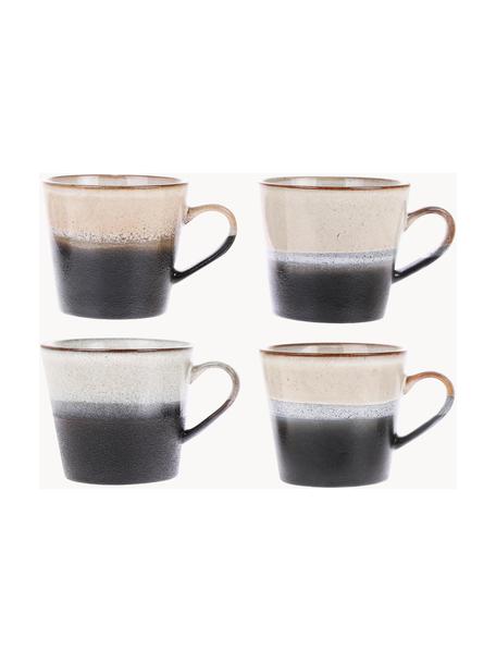 Tazas artesanales 70's, 4 uds., Gres, Tonos beige y negros, Ø 12 x Al 9 cm, 300 ml