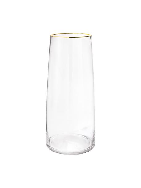 Mondgeblazen glazen vaas Myla met goudkleurige rand, Glas, Transparant, Ø 18 x H 40 cm