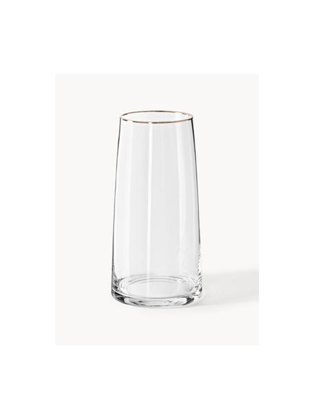 Mondgeblazen glazen vaas Myla, Glas, Transparant met goudkleurige rand, Ø 18 x H 40 cm