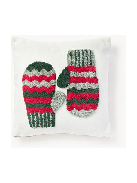 Getufte dubbelzijdige kussenhoes Nathaniel met winters motief, 100% katoen, Rood, groen, B 45 x H 45 cm