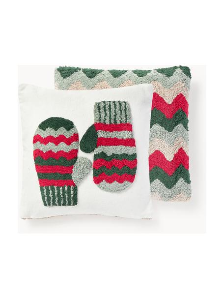 Getufte dubbelzijdige kussenhoes Nathaniel met winters motief, 100% katoen, Rood, groen, B 45 x H 45 cm