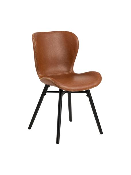 Chaise en cuir synthétique rembourrée Batilda, 2 pièces, Cuir synthétique cognac, larg. 47 x prof. 53 cm