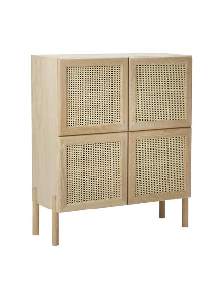 Chiffonnier de roble con tejido vienés Jolie, Estructura: tablero de fibra de densi, Patas: madera de roble macizo, Madera de roble, beige, An 106 x Al 127 cm