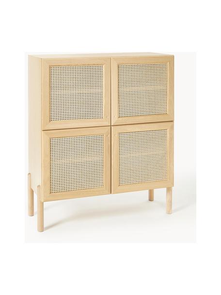 Chiffonnier de madera de roble con tejido vienés Jolie, Estructura: tablero de fibra de densi, Patas: madera de roble, Madera de roble, beige, An 106 x Al 127 cm