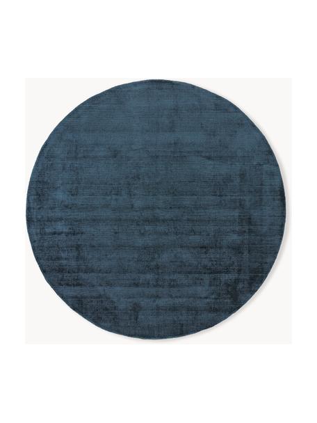 Ručně tkaný kulatý viskózový koberec Jane, Tmavě modrá, Ø 115 cm (velikost S)