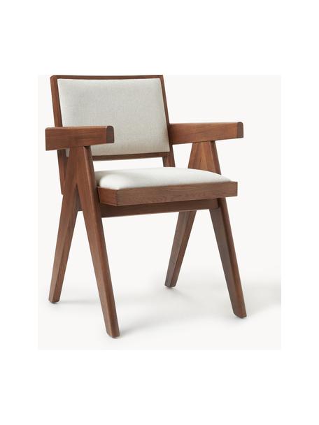 Polstrovaná židle s područkami Sissi, Krémově bílá, tmavé dubové dřevo, Š 58 cm, H 52 cm