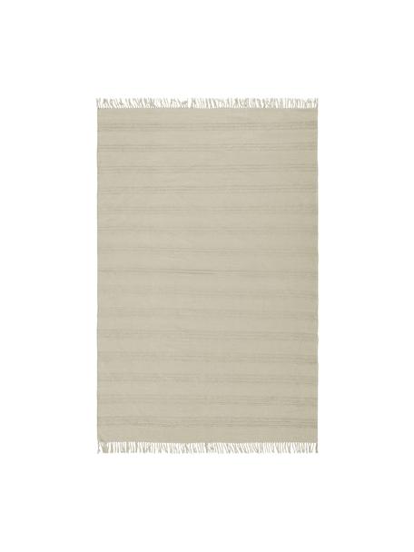 Baumwollteppich Tanya mit Ton-in-Ton-Webstreifenstruktur und Fransenabschluss, 100% Baumwolle, Greige, B 160 x L 230 cm (Größe M)