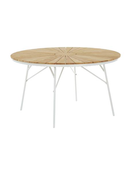 Runder Gartentisch Hard & Ellen mit Teakholzplatte, Tischplatte: Teakholz, geschliffen, Weiß, Teakholz, Ø 130 x H 73 cm