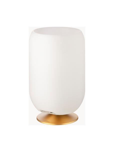 Lámpara de mesa regulable Atmos, con altavoz Bluetooth, Pantalla: polietileno, Estructura: metal recubierto, Blanco, dorado, Ø 22 x Al 37 cm