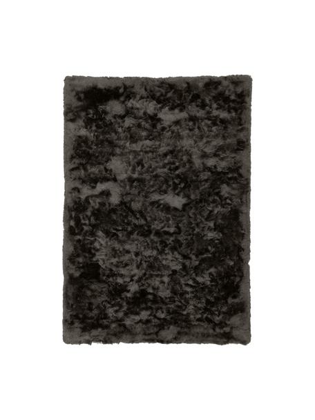 Glanzend hoogpolig  vloerkleed Jimmy in donkergrijs, Bovenzijde: 100% polyester, Onderzijde: 100% katoen, Donkergrijs, B 80 x L 150 cm (maat XS)