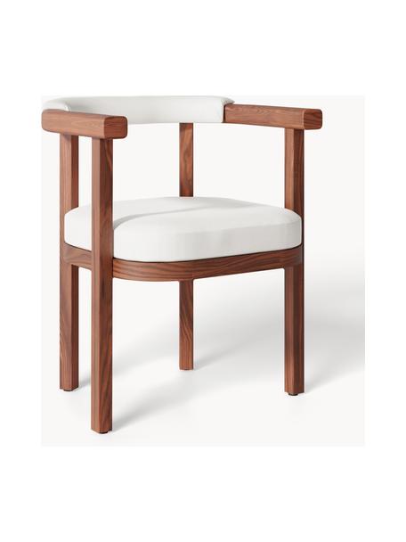 Sedia con braccioli da giardino Matheus, Rivestimento: 100% cotone Il rivestimen, Struttura: legno massiccio di acacia, Tessuto bianco latte, legno di acacia, Larg. 62 x Prof. 57 cm