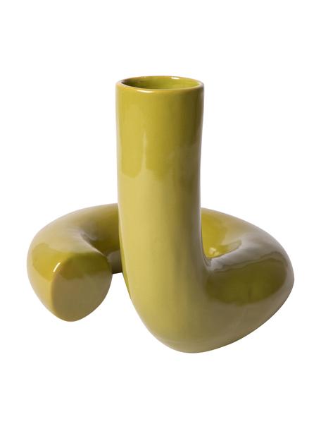 Gedraaide keramische vaas Objects, Keramiek, Olijfgroen, B 24 x H 21 cm