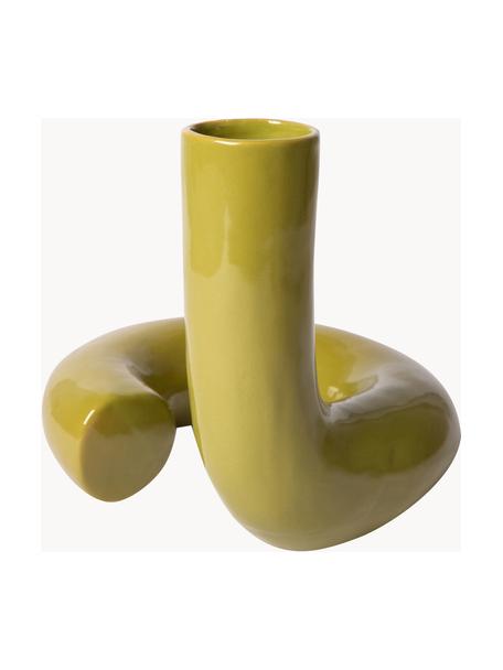 Verdrehte Steingut-Vase Objects, H 21 cm, Steingut, Olivgrün, B 24 x H 21 cm