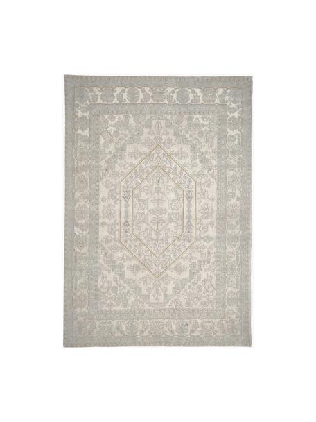 Tapis vintage chenille tissé main Magalie, 95 % coton-chenille, 5 % polyester, Gris clair, blanc crème, larg. 160 x long. 230 cm (taille M)