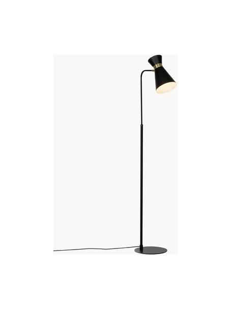 Retro leeslamp Grazia-goudkleurig, Lampenkap: gelakt metaal, Lampvoet: gelakt metaal, Decoratie: vermessingd metaal, Zwart, goudkleurig, H 144 cm