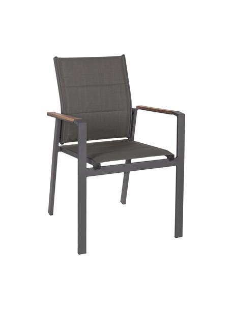 Chaise de jardin empilable avec accoudoirs Kubik, Gris foncé, bois, larg. 57 x prof. 62 cm