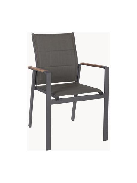 Krzesło ogrodowe z podłokietnikami Kubik, Stelaż: aluminium malowane proszk, Ciemny szary, drewno naturalne, S 57 x G 62 cm