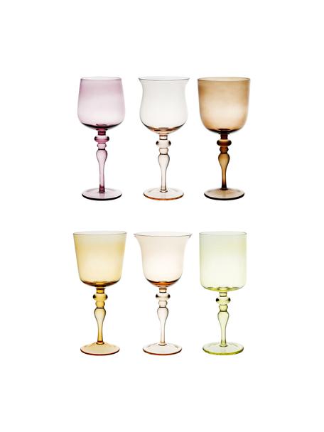 Ručne fúkaný pohár na víno v rôznych farbách a tvaroch Diseguale, 6 ks, Fúkané sklo, Viac farieb, Ø 8 x V 20 cm, 200 ml