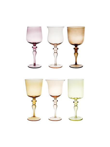 Mundgeblasene Weingläser Diseguale in unterschiedlichen Farben und Formen, 6 Stück, Glas, mundgeblasen, Gelbtöne, Rosatöne, Ø 8 x H 20 cm, 200 ml
