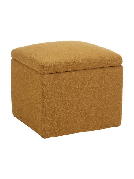 Pouf avec rangement tissu bouclé jaune moutarde Winou, Tissu bouclé jaune moutarde, larg. 50 x haut. 48 cm