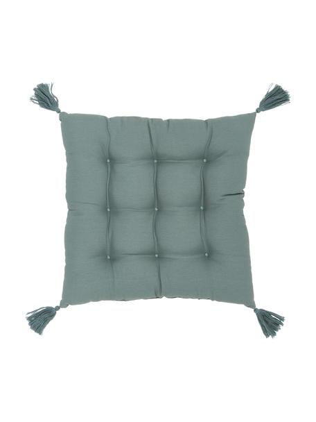 Cojín de asiento de algodón con borlas Ava, Funda: 100% algodón, Verde, An 40 x L 40 cm