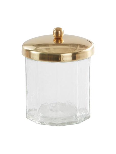 Opbergpot Charlisa in messingkleur/transparant, Pot: decoratief glas, Deksel: gecoat metaal, Messingkleurig, transparant, 10 x 13 cm