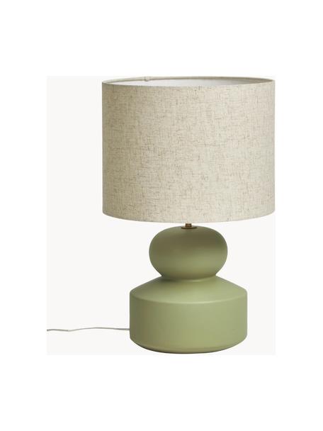 Lampada grande da tavolo in ceramica Georgina, Paralume: tessuto, Decorazione: metallo ottonato, Beige, verde chiaro, Ø 33 x Alt. 52 cm