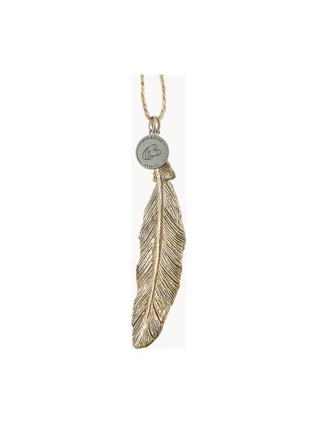 Handgemaakte decoratieve hanger Feather, Polyresin, Goudkleurig, B 1 x L 3 cm