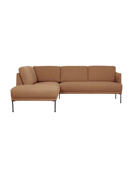 Sofa narożna z metalowymi nogami Fluente, Tapicerka: 100% poliester Dzięki tka, Stelaż: lite drewno sosnowe z cer, Nogi: metal malowany proszkowo, Nugatowa tkanina, S 221 x G 200 cm, lewostronna