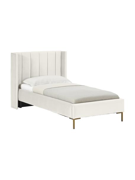 Cama individual de terciopelo Dusk, Tapizado: terciopelo de poliéster A, Estructura: madera de pino maciza con, Patas: metal con pintura en polv, Terciopelo Off White, An 90 x L 200 cm