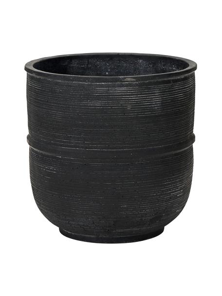 Cache-pot fait main avec surface nervurée Ground, Béton, Gris foncé, Ø 28 x haut. 28 cm
