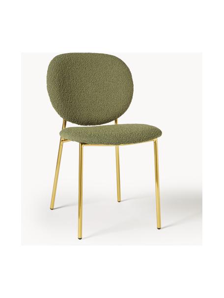Sillas tapizada en tejido bouclé Ulrica, 2 uds., Tapizado: tejido bouclé (100% polié, Patas: metal recubierto, Bouclé verde, dorado, An 47 x F 61 cm
